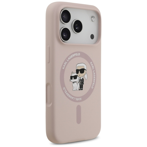 Etui Karl Lagerfeld Silicone             Karl&Choupette Ring MagSafe do iPhone 17 Pro różowy