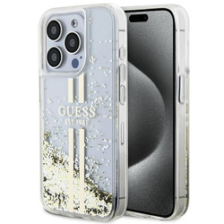 GUESS GUHCP15LLFCSEGT IPHONE 15 PRO 6.1 "TRANSPARENT HARDCASE LIQUID GLITTER GOLD STRIPES