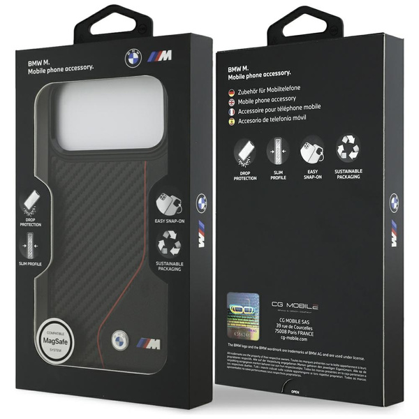 Etui BMW M Carbon Line & Logo MagSafe do iPhone 17 Pro Max czerwony