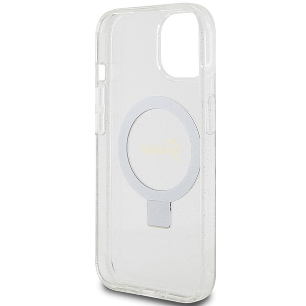 Guess GUHMP15SHRSGSD iPhone 15 / 14 / 13 6.1" przezroczysty/transparent hardcase Ring Stand Script Glitter MagSafe