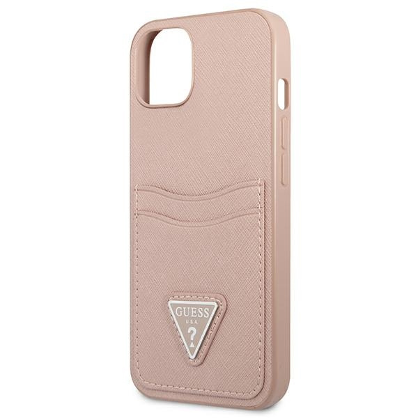 Guess GUHCP13SPSATPP iPhone 13 mini 5,4"różowy/pink hardcase SaffianoTriangle Logo Cardslot
