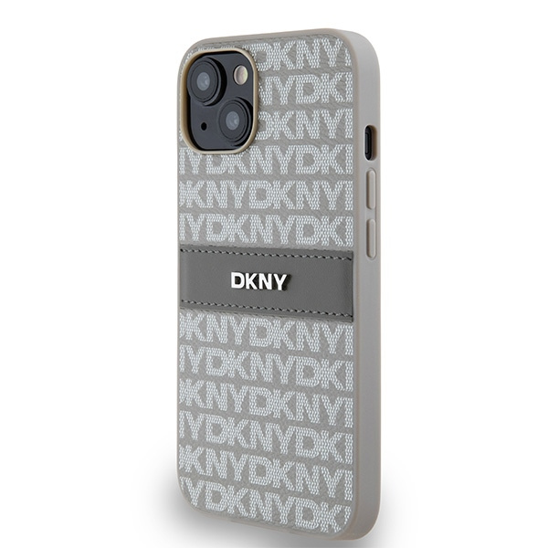 DKNY DKHCP14SPRTHSLE iPhone 14 / 15 / 136.1" beżowy/beige hardcase Leather Mono Stripe & Metal Logo