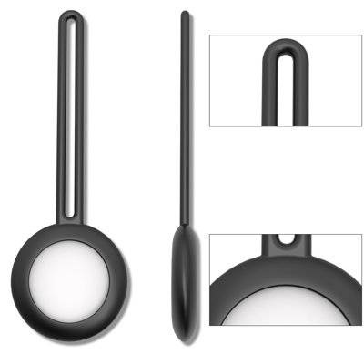 SILICONE ELASTIC CASE KEY RING PENDANT FOR APPLE AIRTAG LOCATOR BLACK