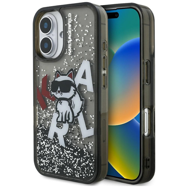 Etui Karl Lagerfeld Liquid Glitter       Choupette Logo do iPhone 16 czarny