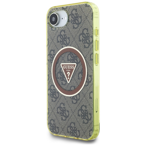 Etui Guess IML Metal Glitter 4G Circle   Triangle MagSafe do iPhone 16e brązowy