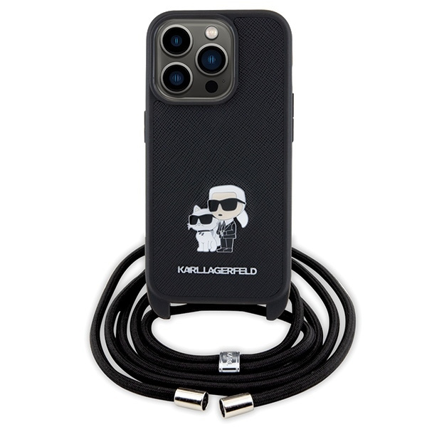 Etui Karl Lagerfeld Crossbody Saffiano Metal Pin Karl&Choupette na iPhone 15 Pro - czarne