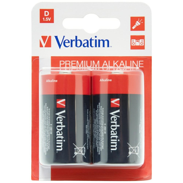 Verbatim Bateria alkaliczna D LR20 2szt  czarny/black 49923