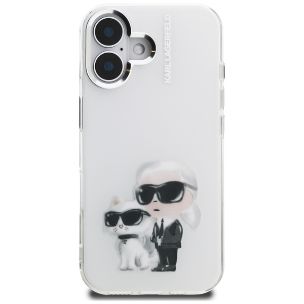 Etui Karl Lagerfeld IML Aquarelle Karl & Choupette & Logo do iPhone 16 biały