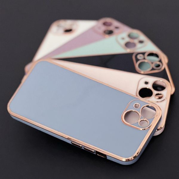 LIGHTING COLOR CASE FOR IPHONE 12 PRO GEL COVER WITH GOLDEN FRAME GRAY