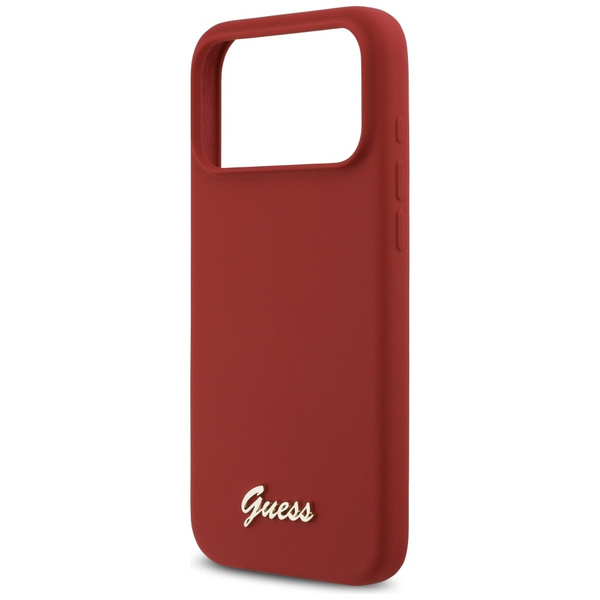 Etui Guess Silicone Script Metal Logo    MagSafe do iPhone 17 Pro Max magenta