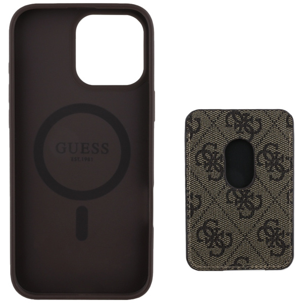 Etui Guess 4G Stripes z portfelem        Magsafe do iPhone 16 Pro Max brązowy