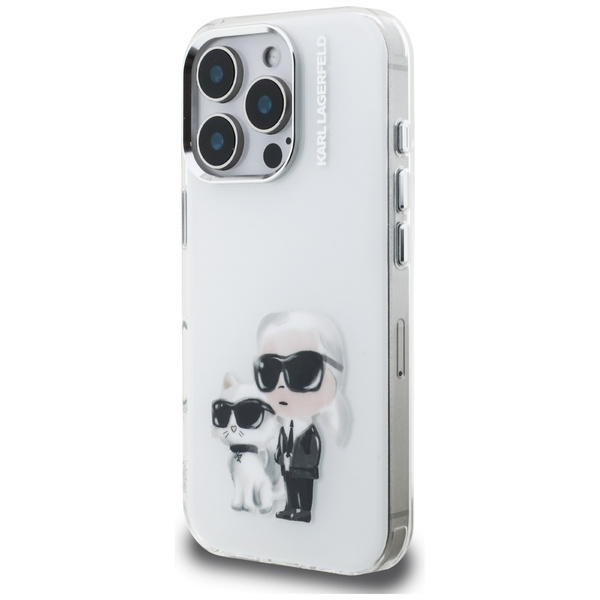 Etui Karl Lagerfeld IML Aquarelle Karl & Choupette & Logo do iPhone 16 Pro Max biały