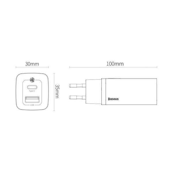 Baseus GaN2 Lite fast charger 65W USB / USB Type C Quick Charge 3.0 Power Delivery (gallium nitride) white (CCGAN2L-B02)