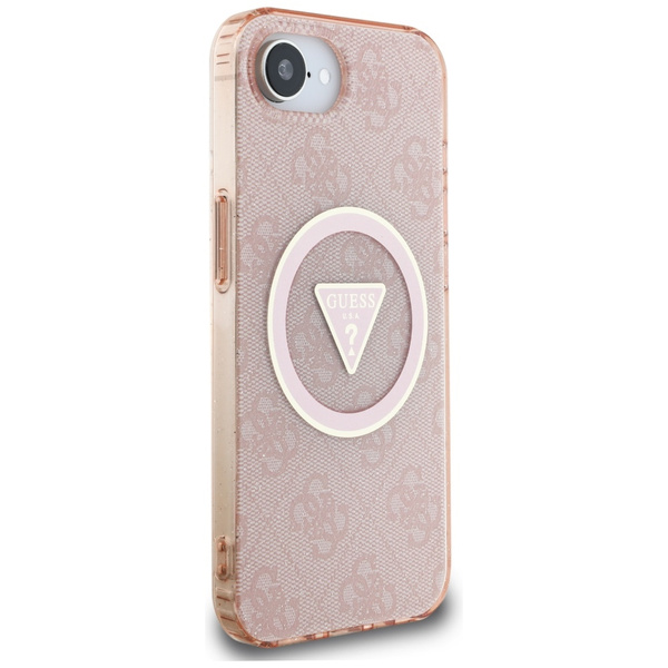 Etui Guess IML Metal Glitter 4G Circle   Triangle MagSafe do iPhone 16e różowy
