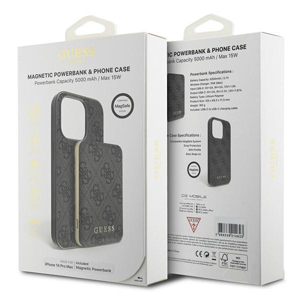 Zestaw Guess GUBPM5P14X4GEMGK iPhone14 Pro Max 6.7" hardcase + Powerbank 5000mAh MagSafe czarny/black 4G Metal Logo