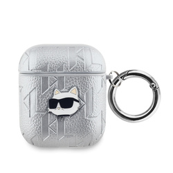 Karl Lagerfeld PU Embossed Choupette Head Case for AirPods 1/2 Silver