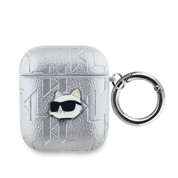 Karl Lagerfeld PU Embossed Choupette Head Case for AirPods 1/2 Silver