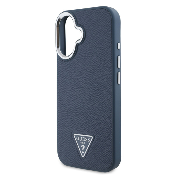 Guess PU Grained Triangle Logo Case for iPhone 16 Blue