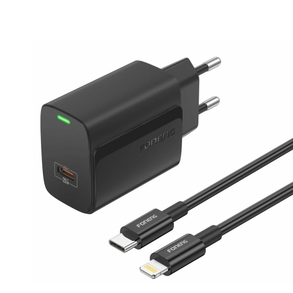 FONENG wall charger EU65 PD 20W 1xUSB-C + cable USB-C - Lightning Black