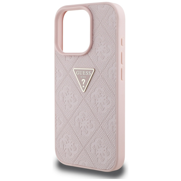 Etui Guess Hot Stamp 4G Pattern Triangle Metal Logo do iPhone 16 Pro różowy