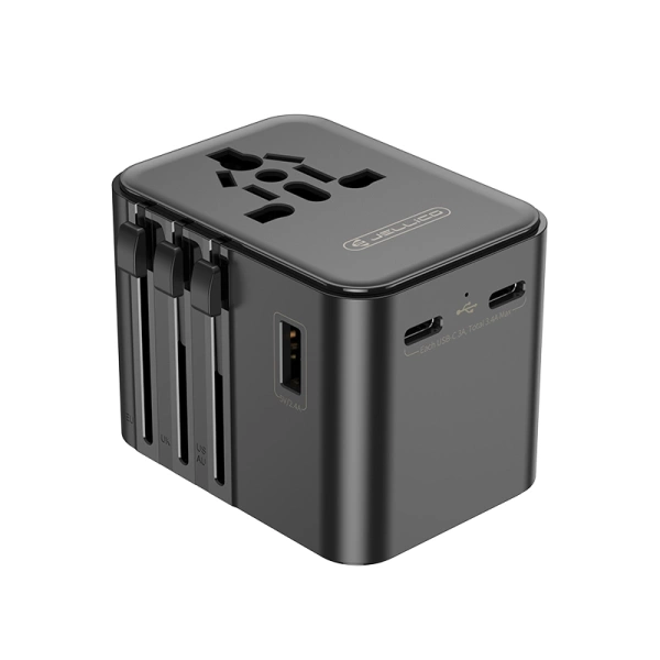 JELLICO uniwersalny adapter podróżny S9 PD 2xUSB-C + 1xUSB 3.4A Max 2500W Czarny