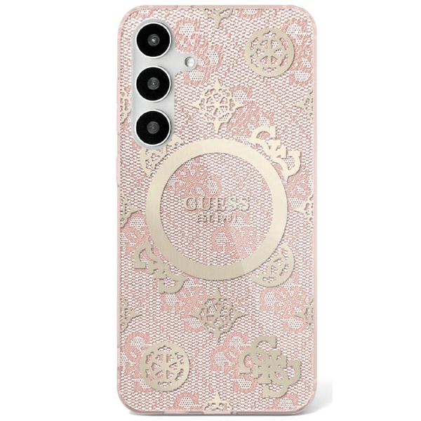 Etui Guess 4G Background Gold             Electroplated Peony Pattern MagSafe do Samsung Galaxy S25 różowy