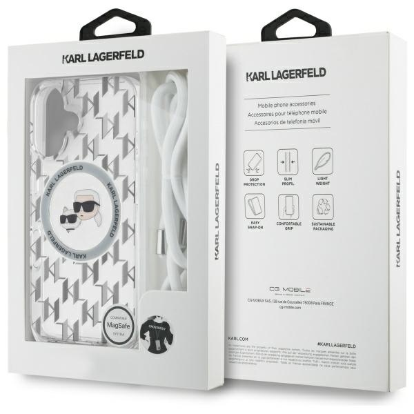 Karl Lagerfeld KLHMP16SHCKCKLCT iPhone    16 6.1" transparent hardcase IML Crossbody Monogram Karl & Choupette Head MagSafe