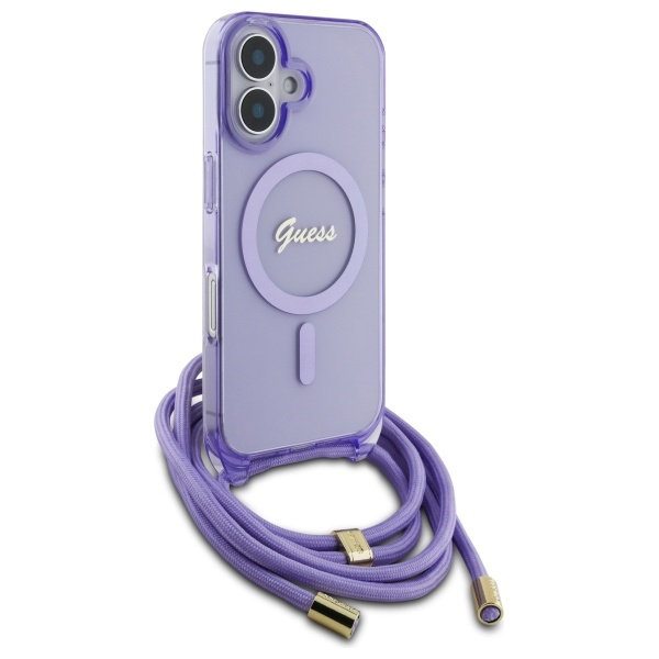 Guess GUHMP16SHCTSGNSU iPhone 16 6.1"    fioletowy/purple hardcase Crossbody Cord Script MagSafe