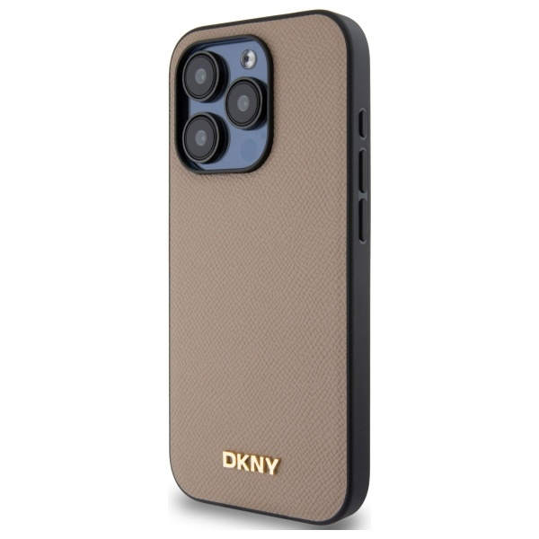 DKNY DKHMP15LPGHLME iPhone 15 Pro 6.1"   beżowy/beige hardcase Grained Metal Logo MagSafe