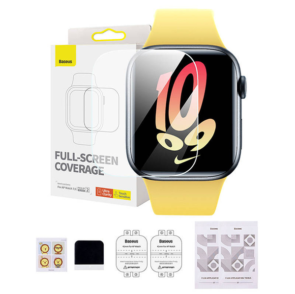 Set of 2x Baseus NanoCrystal protective foil for Apple Watch 7/8/9 41mm + mounting kit - transparent