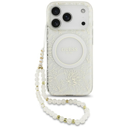 Etui Guess IML Flowers Electro Pearl     Strap MagSafe do iPhone 17 Pro biały