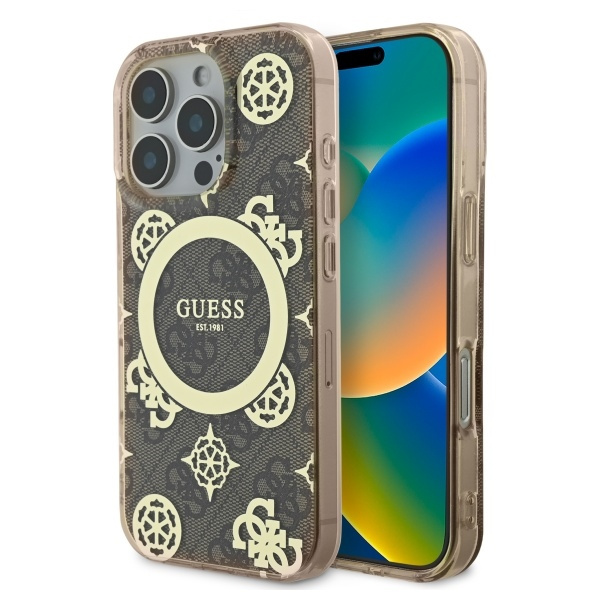 Guess GUHMP16LH4PYEEW iPhone 16 Pro6.3" brązowy/brown hardcase IML Peony On 4G Background MagSafe