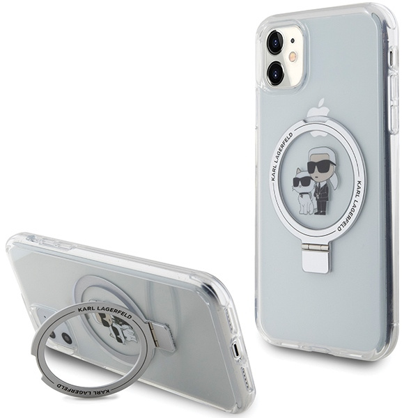 Etui Karl Lagerfeld Ring Stand Karl&Choupettte MagSafe do iPhone 11 / Xr - białe