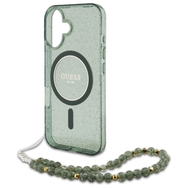Guess GUHMP16MHGCRELSA iPhone 16 Plus6.7" zielony/green hardcase IML Glitter With Pearl Strap MagSafe