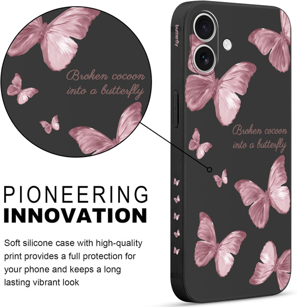 Etui Pnakqil silikonowe iPhone 17, czarne z nadrukiem motyle pudełko