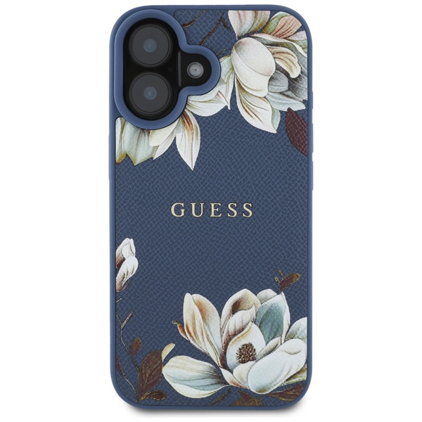 Etui Guess Grained Printed Flower        Pattern MagSafe do iPhone 16 niebieski