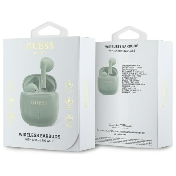Guess słuchawki Bluetooth GUTWSJ14ESGN   TWS + stacja dokująca zielony/green Printed Classic Logo