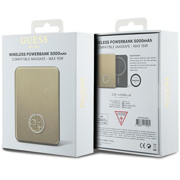 Guess Powerbank indukcyjny 15WGUPBM5AL4DMD 5000mAh złoty/gold MagSafe 4G Strassed Metal Logo