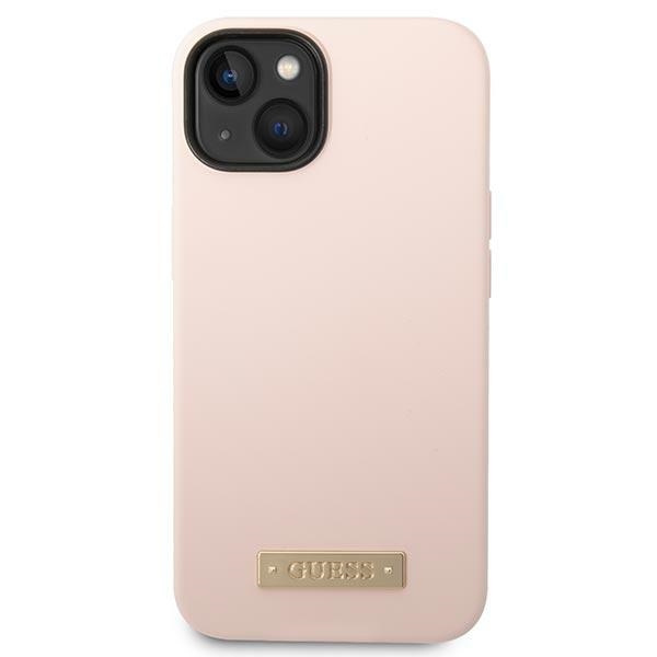 Guess GUHMP14MSBPLP iPhone 14 Plus/ 15 Plus 6.7" różowy/pink hard case Silicone Logo Plate MagSafe