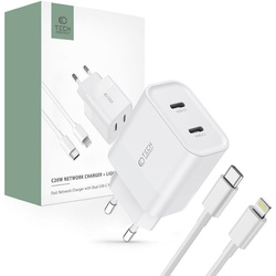 TECH-PROTECT C20W 2-PORT NETWORK CHARGER PD20W + LIGHTNING CABLE WHITE