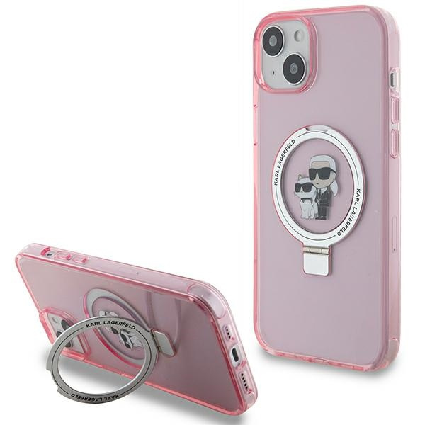 Karl Lagerfeld Ring Stand Karl&amp;Choupette MagSafe case for iPhone 15 Plus - pink