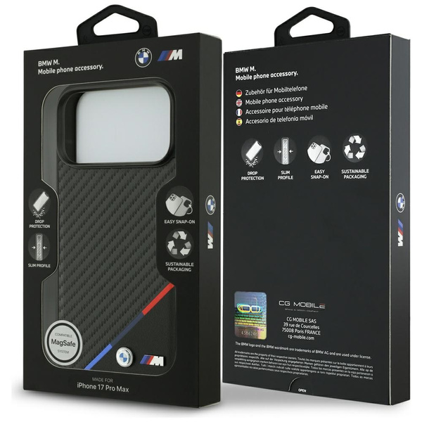 Etui BMW M Carbon Tricolor Line MagSafe  do iPhone 17 Pro Max czarny