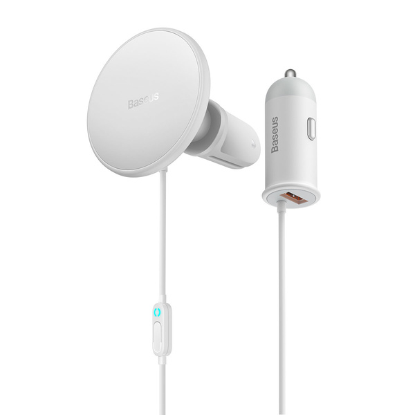 BASEUS WIRELESS CAR CHARGER WITH MAGSAFE 15W HOLDER FOR AIR VENT + USB-A 25W WHITE (CW01)