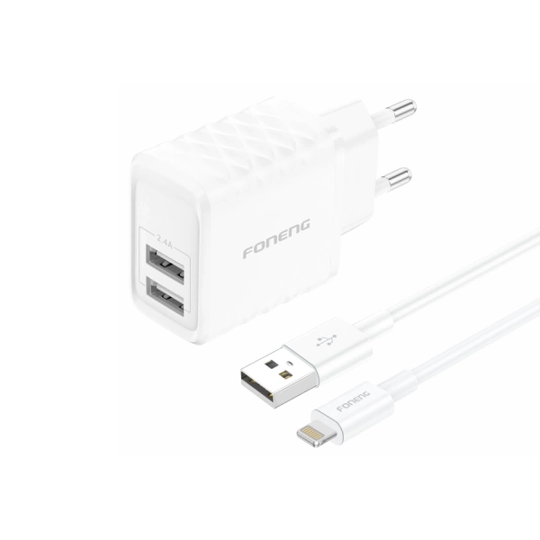 FONENG ładowarka sieciowa EU53 2.4A 12W 2xUSB + kabel Lightning Biały