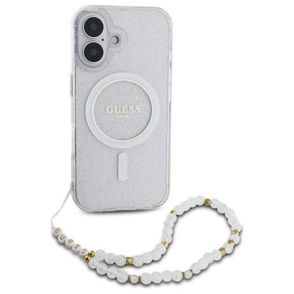 Guess GUHMP16MHGCRELST iPhone 16 Plus6.7" przeźroczysty/transparent hardcase IML Glitter With Pearl Strap MagSafe