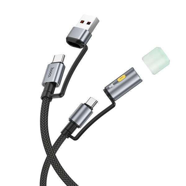 Kabel All-in-one USB A / USB C do USB C / LED Light Hoco 3A 60W 1,2 m U138 czarny