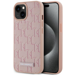 Etui Karl Lagerfeld Leather Monogram Metal Logo MagSafe do iPhone 15 różowy