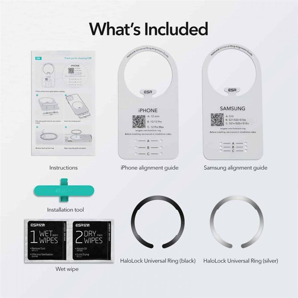 ESR HALOLOCK MAGSAFE UNIVERSAL MAGNETIC RING BLACK & SILVER
