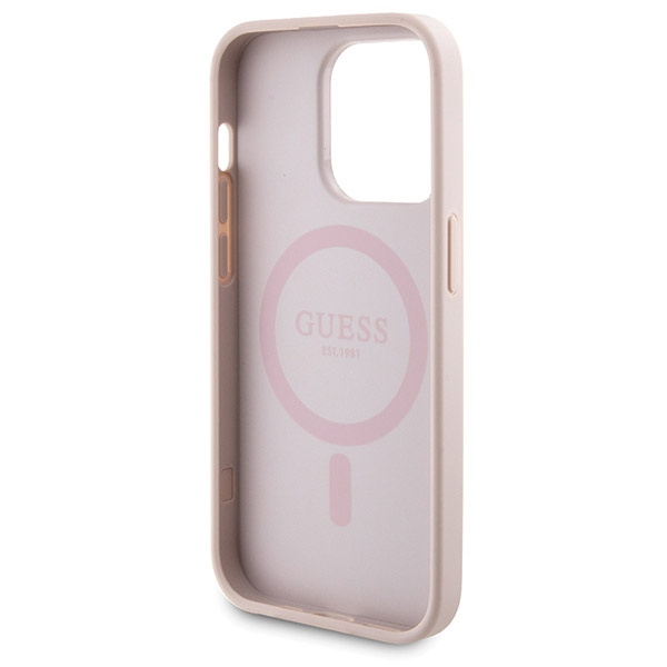 Zestaw Guess GUBPM5P14L4GEMGP iPhone14 Pro 6.1" hardcase + Powerbank 5000mAh MagSafe różowy/pink 4G Metal Logo