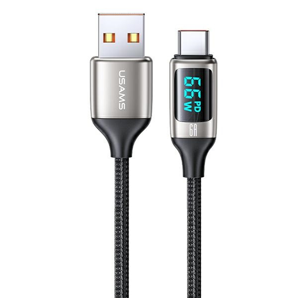 USAMS Kabel pleciony U78 USB-C 1.2mLED 6A Fast Charging biały/white SJ544USB02 (US-SJ544)